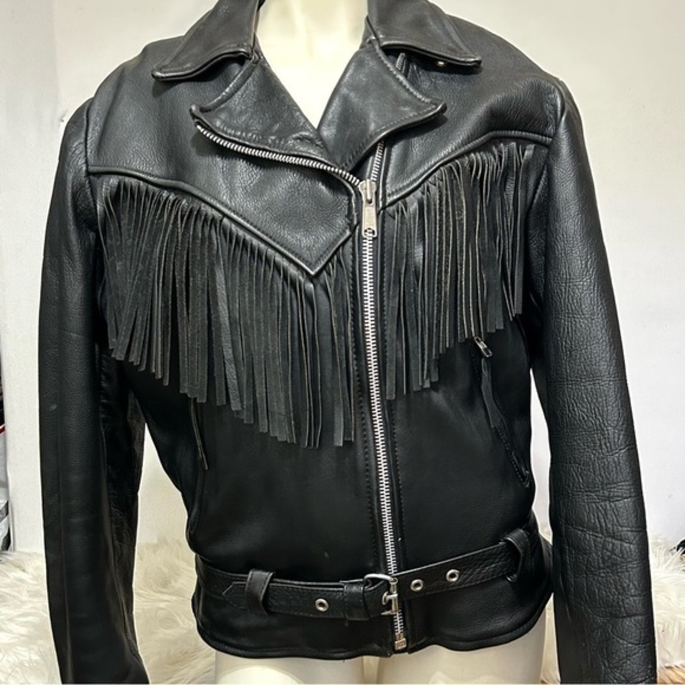 ICS NEW YORK GENUINE BLACK LEATHER MOTORCYCLE JACKET